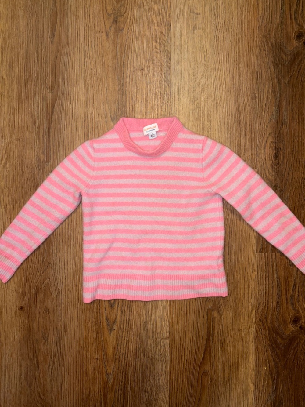 Crewcuts Pink & White Striped Crewneck Sweater